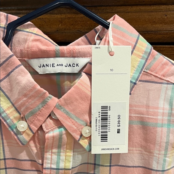 NWT! Janie and Jack Pink Plaid Button-Down Shirt - Picture 2 of 6